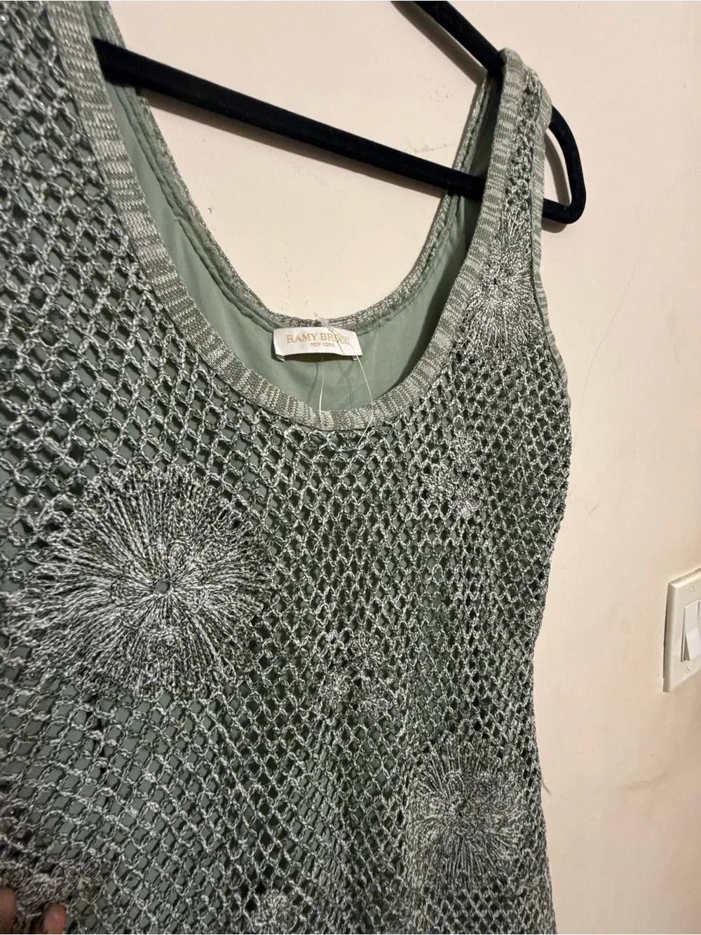 Ramy Brook Sage Green Crochet Floral Maxi Dress - Picture 3 of 4